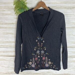 Vintage Charcoal Gray Floral Embroidered Lightweight Cardigan